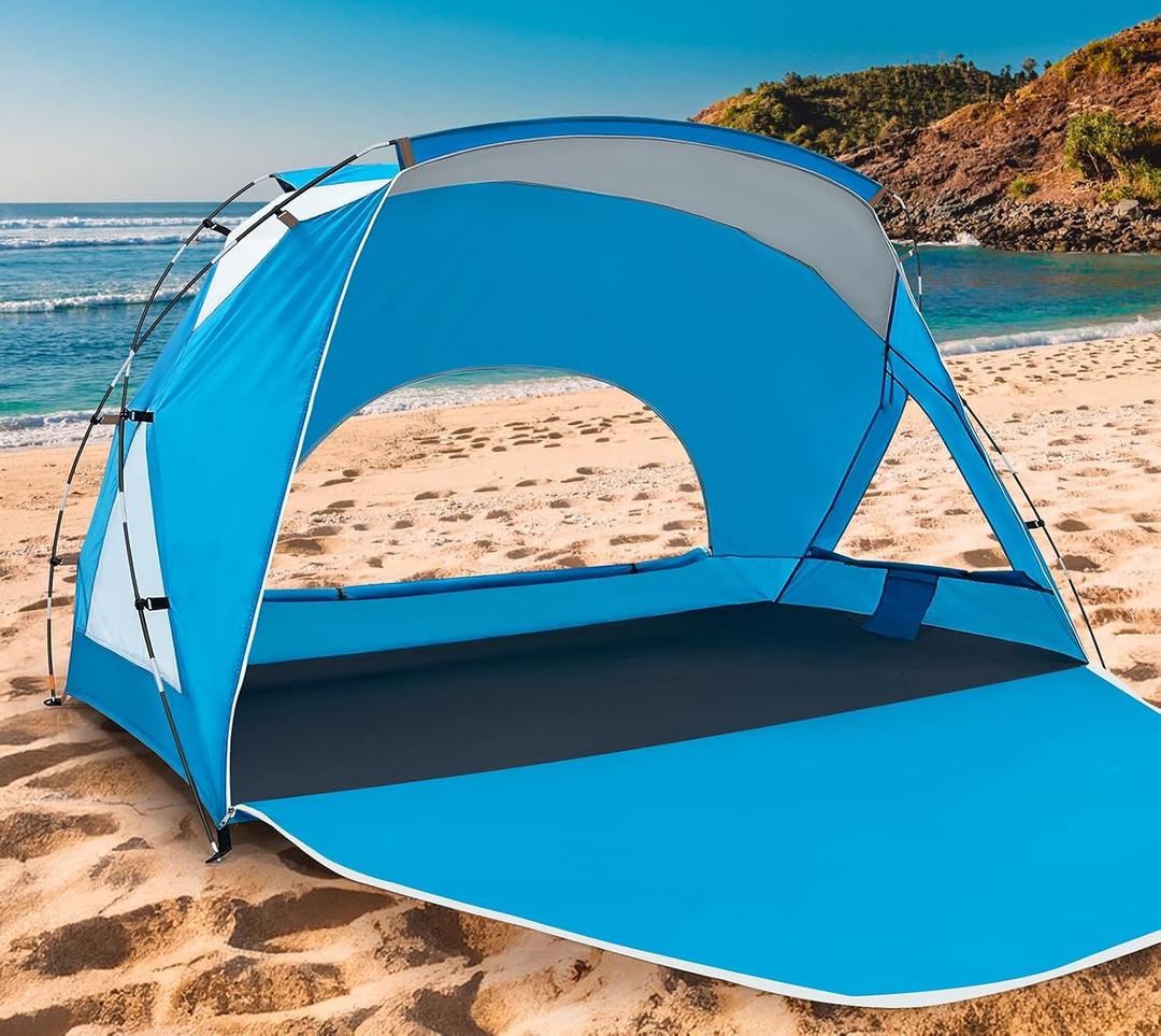 Beach Tent, Portable Sun Shelter for 2/3/4/6-8 Person with UPF 50+ UV Protection, Easy Setup Waterproof Beach Shade Canopy Cabana for Family Outdoor and Picnics, Fishing with Carrying Bag (Blue, Deluxe 6-Person)