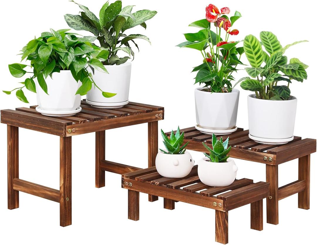 3 Tiered Small Plant Stands Shelf Indoor Outdoor,Wood Flower Pot Stand Holders Rack,Freestanding Corner Ladder Shelves for Plants Succulent Cactus,on Patio,Desktop,Window