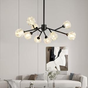 Weesalife Sputnik Chandeliers for Dining Room Light Fixture Over Table, Modern Crystal Chandeliers, 9 Lights Black Lighting Fixtures for Living Room Bedroom Kitchen Island Bar