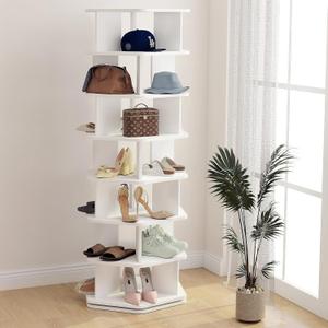 Redkey Rotating Shoe Rack Tower - 7-Tier Spinning Shoe Display with Non-Slip Foot Mats - Revolving 360 Shoe Rack Storage - Handbag Rotate Tower Closet Organization - White