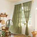 Sutuo Home Boho Curtains for Bedroom 84 Inches Long, Bohemian Linen Textured Curtains with Tassels, Semi Blackout Farmhouse Drapes, Rod Pocket Window Treatments 2 Panels, 52" x 84", Olive Green