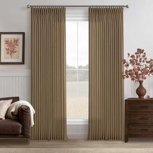 Brown Linen Pinch Pleat Curtains 96 Inches Long 2 Panels for Living Room Bedroom 8 ft Farmhouse Boho Light Filtering Back Tab Pleated Curtain Memory Trained 50 Inch Wide Semi Sheer Curtain 96 Inch