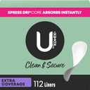 U by Kotex Panty Liners, Clean & Secure, Light Absorbency, Extra Coverage, 112 Count (Packaging May Vary)