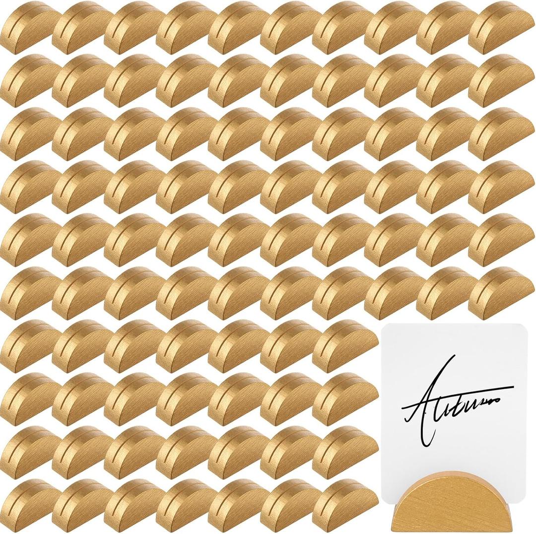 100 Pcs Gold Table Number Stands Wooden Indoor Lightweight Wedding Table Name Holder Semicircular Design Place Card Holders Office Tag Photo Menu Clips Banquet Birthday Party Restaurant