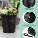 12 Pack Railing Planter for Outdoor Plants - 4 Inch Small Balcony Hanging Flower Pots with Detachable Hooks and Drain Holes Metal Oval Bucket Rail Box Fence Planters for Home Garden Decor, Black