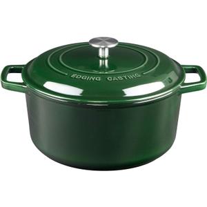 Enameled Cast Iron Dutch Oven Pot With Lid, Dutch Oven for Sourdough Bread Baking Round Pot Dule Handle, 6 Quart, Green