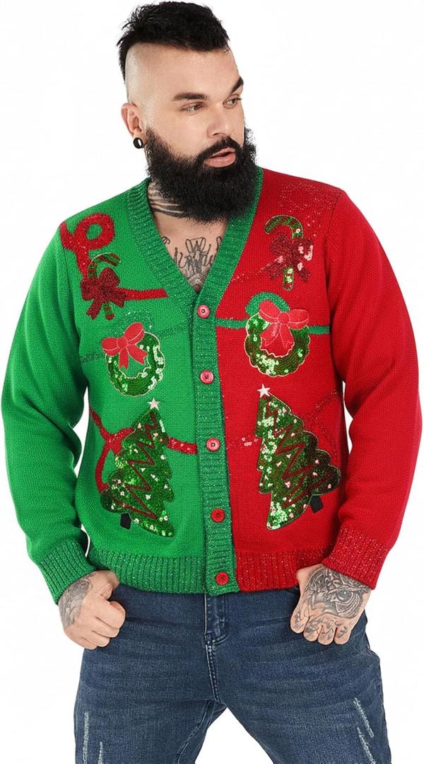 Ugly Christmas Sweater for Men, Hooded Unisex Women Xmas Hoodie Pullover for Party Festive Party (3X-Large, 25001)