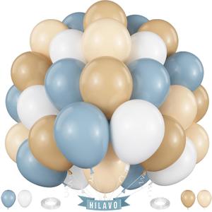 Sage Green Blue Balloons 60 Pcs 12 Inch - Dusty Blue, Cream, Avocado, Slate, Beige, Apricot for Boys Men Hole in One Golf Boho Baby Shower Birthday Party Decorations (12inch-60pcs, Blue Green Beige)