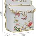 Vintage Floral Wall Mount Mailbox, 12.2" H White Metal Post Box with Gold Trim & Butterfly Design, Decorative Outdoor/Indoor Mail Holder for Porch, Entryway & Garden Decor