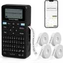 SUPVAN E11 Bluetooth Label Maker Machine with 4 Tapes, Support Keyboard & App with 40 Fonts and 450+ Icons, Rechargeable Inkless Labeler for Home, Kitchen, Office, School Organization, Black