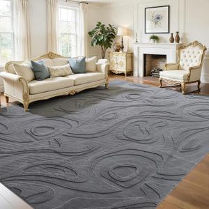 UKISS Washable Rugs 8'x10' Area Rugs for Living Room ，Ultra Soft Faux Rabbit Fur Embossed Rug for Bedroom, Non Slip&Non-Shedding Low Pile Large Carpets for Home Decor Gray