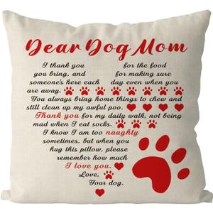 2 x GAGEC Dog Mom Gifts Pillow Covers 18x18 Inch Dear Dog Mom Pillowcase Dog Lover Gifts Farmhouse Throw Pillows Indoor Couch Cushion Case for Home Sofa Decorations