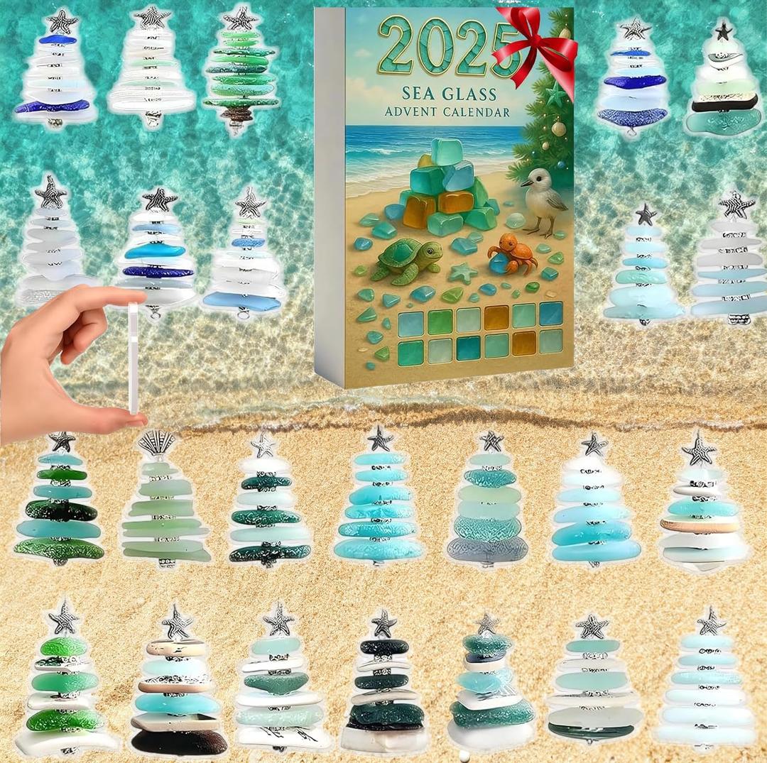 Christmas Tree 24 Sea Glass Advent Calendar Miniature Ornaments Ocean Themed Countdown Decoration & Collectible Gift(1PCS)