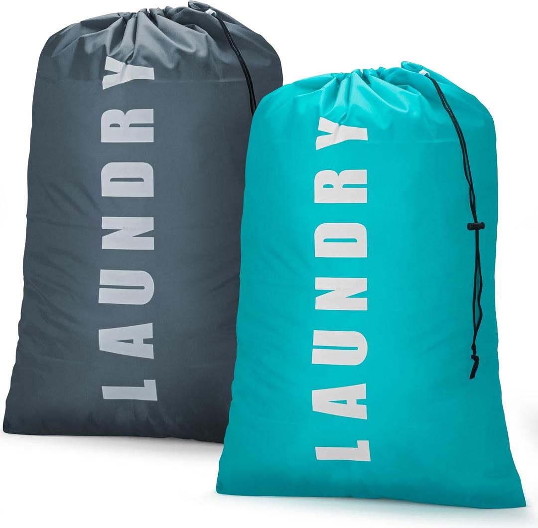 Isink Laundry Bag,2 Pack Travel Laundry Bags for Dirty Clothes,Large Laundry Bags for Camping & Traveling,Dirty Clothes Travel Bag,24" x 36" (Cyan + Gray)
