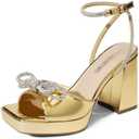 DREAM PAIRS Women's Double Bowknots Platform Chunky Heels Rhinestone High Square Toe Dress Sandals for Wedding Bridal Party 8