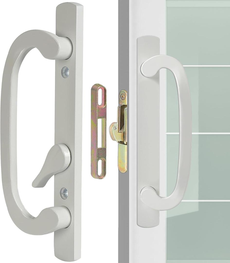 ACEPLANET Offset Position Non-Keyed Sliding Patio Door Handleset with Mortise Lock, 45 Keyway, 3-15/16" H.C., Fits 1-3/8" to 2-1/4" Thick Doors, No-Handed, White Diecast