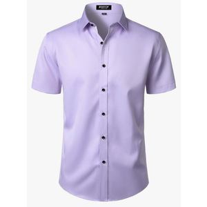 Men's Stretch Wrinkle Free Dress Shirts Formal Wedding Prom Short Sleeve Slim Fit Button Down Shirt purple 42
