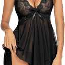 Avidlove Lingerie for Women Lace Babydoll Sleepwear Boudoir Outfits Plus Size Langeray, (Large, A-Black)