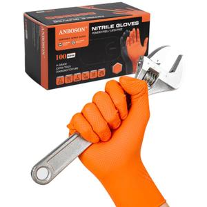 10mil Nitrile-Gloves Disposable-Orange Chemical-Resistant Rubber - Mechanic Gloves Heavy Duty Latex Free Diamond Grip (100, Large)