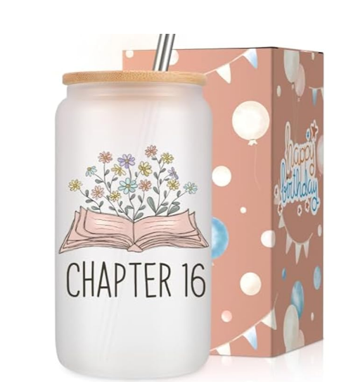 Coolife Chapter 16 Glass Cup, 16th Birthday Gifts for Girls, Sweet 16 Gifts for 16 Year Old Girl, Sweet Sixteen, 2010 Daughter Granddaughter Her Happy Sixteenth Bday Present Idea, 16oz Coffee Tumbler