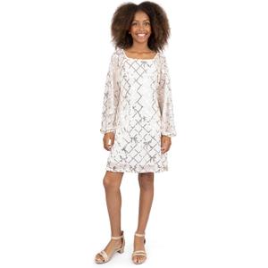 Speechless Girls' Long Sleeve Square Neck Sequin Pattern A-line Shift Dress (16, Ivorygold)