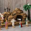 Wesiti 8 Pcs Easter Resurrection Scene Set Jesus Nativity Scene and Cross Decoration Tomb Easter Scen Cross Jesus Tomb Tray Spring Christian Figurine Gifts for Religious Home Office Tabletop