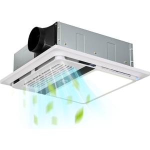 4-in-1 Bathroom Exhaust Fan with Heater, 190CFM, 1.0 Sone, 1760W, Bathroom Exhaust Fan with Light and Heater 11.2 in Ceiling Vent for Home Bath