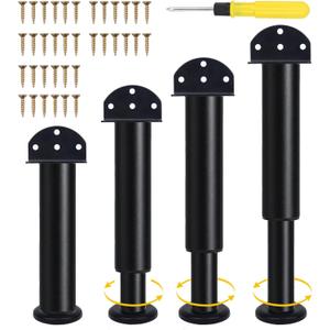 4 Pcs Adjustable L-Shaped Furniture Feet, 7-12.2 Inch Metal Furniture Replacement Legs, Black Furniture Risers with Screwdriver, Support Legs for Bed/Sofa/Cabinet/Dresser/Table (4)