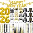 New Years Eve Party Supplies 2026, New Years Decorations, Party Favors Including Ballons, Banner, Top Hats, Headband Tiaras, Horns, Squawkers, Glasses, Leis Necklaces