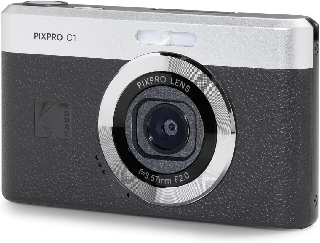 KODAK PIXPRO C1 Friendly Zoom Digital Camera - 13MP Compact Point and Shoot with 2.8 180 Tilt LCD Flip Screen, Retro Vintage Design with 4X Zoom and 1080P Full HD Video for Travel, Vlogging, Black