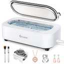 Jewelry Cleaner, 48kHz Professional Ring Cleaner with 2 Modes, 12oz Jewelry Cleaner Ultrasonic Machine for Glasses, Watch Band, Retainer, Denture, Razor, Silver (350ml White)