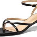 Coutgo Womens Strappy Low Kitten Heels Sandals Open Square Toe Flip Flop Summer Dress Party Shoes (8, Black)