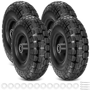 TICONN 10" Solid Tires, 4 Pack Flat Free 4.10/3.50-4'' Wheels with 5/8 Axle Bore Hole and Double Sealed Bearings (Black, 4PK)