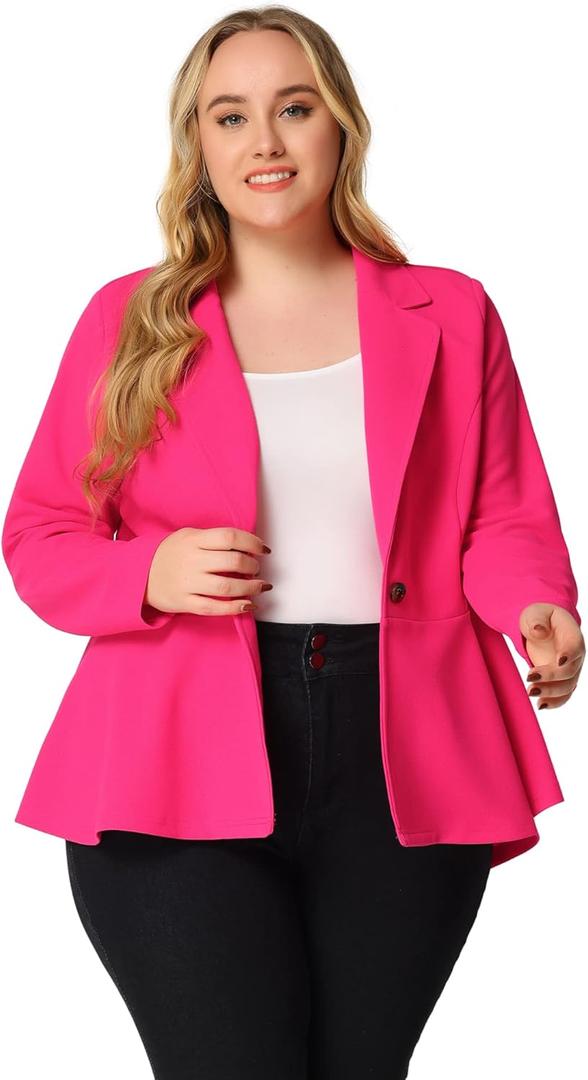Agnes Orinda Women's Plus Size Blazer Notch Panel Work Business Casual Outfits Dressy Suit Jacket Peplum Blazers (Pink, XL)