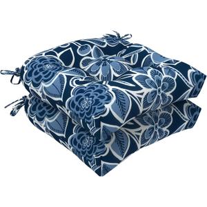 LVTXIII Outdoor Wicker Chair Cushions, 19"x19"x4" Patio Chair Cushions with Ties, Water Repellent Thick Tufted Seat Cushions for Patio Furniture, Set of 2, Flower Navy