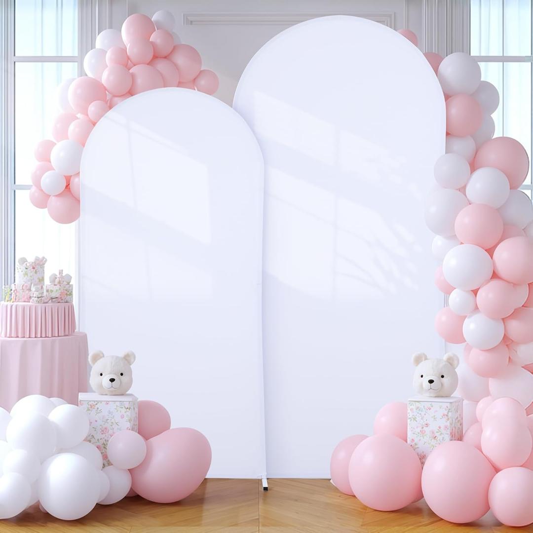 White Arch Backdrop Covers - 6.6FT, 5FT Spandex Fitted Wedding Arch Stand Covers Round Top Chiara Arch Backdrop Cover for Wedding Birthday Party Decoration
