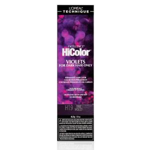 L'Oral Technique HiColor Violet & Black Shades Permanent Hair Color - Anti-Breakage Ceramide R Complex, Multi-Lift With No Brassiness, For Dark Bases and Long Lasting Color H19 True Violet