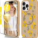 with Magnetic for iPhone 16 Pro MAX Case with Screen Protector, Anti-Fingerprint Translucent Matte Phone Cover for Girls Women-Autumn Flowers/Yellow