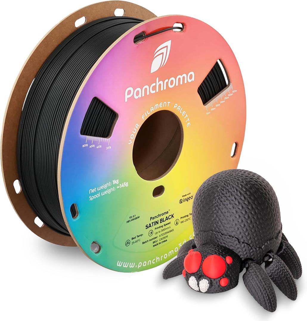 Polymaker Panchroma Satin PLA Filament, Satin Black 1.75mm 3D Printing Filament, 3D Printer PLA Filament, Fit Most FDM 3D Printers, 1kg Spool (2.2lbs)