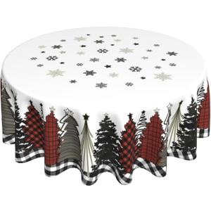 Christmas Tablecloth Winter Christmas Trees Buffalo Plaid Tablecloths Holiday Table Cloth for Farm Table Cover Tablecloths Christmas Home Decorations for Kitchen Party Dinner Picnic (60" x 60" Round)