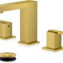KENES Brushed Gold Widespread Bathroom Faucet 3 Hole Bathroom Sink Faucet Gold Two Handle, 8-Inch 3 Pieces Bathroom Vanity Faucet with Pop Up Drain & Supply Lines, KE-9050-4-P