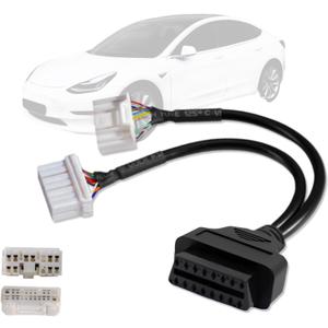 OBD2 Adapter Cable for Tesla Model X/S/3/Y,12Pin 20Pin to 16Pin Diagnostic Connector,Car OBDii 12+20 Pin for Tesla,Work with Au-tel MaxiSys Ultra EliteII PRO MS909/La-unch X431 Code Reader/Scanner