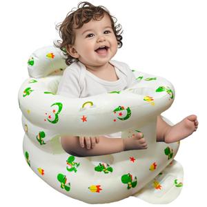 Inflatable Baby Seat for Babies 3-36 Months, Baby Chair with Fence & Built in Air Pump, Blow Up Floor Seat with Back Support, Inflatable Infant Chair Sit Me Up for Home, Travel Green Dinosaur