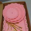 5 Pcs Dessert Table Display Set, Pink Plastic 2 Pcs Round 3 Tier Cupcake Stand Cup Cake Tower Stand with Metal Rod & 3 Pcs Serving Tray for Baby Shower, Tea Party, Wedding, Birthday Party