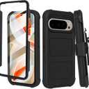 Designed for Google Pixel 9 Pro XL Case with Built-in Screen Protector, Belt Clip Holster, Heavy Duty Shockproof Drop Protection Military Grade Cover with Kickstand (Rugged Black)