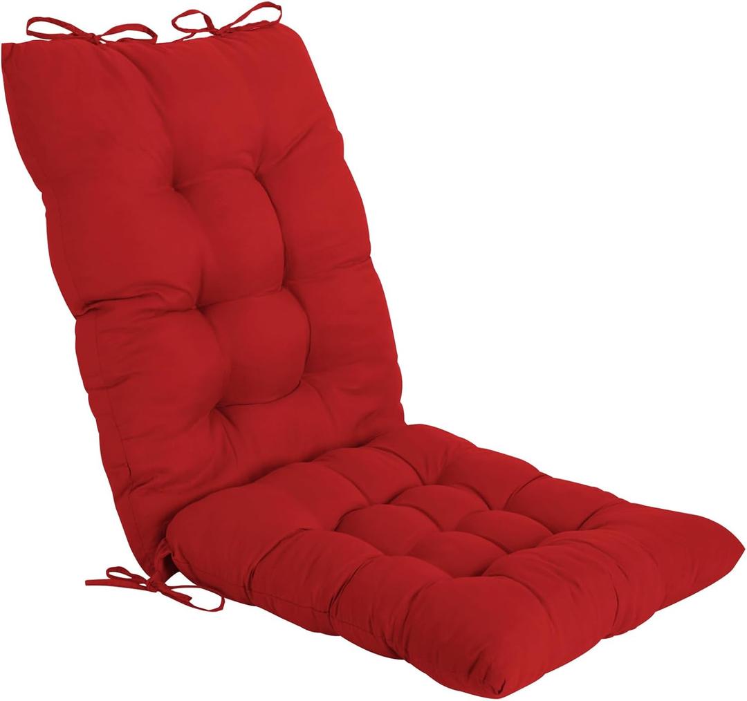 ELFJOY Rocking Chair Cushion Kitchen Chair Cushions with Seat Back Cushion Smooth and Comfortable Chair Pads with Ties 17x17 inch + 17x21 inch, Red