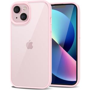 LoeoeL for iPhone 13 Case Clear, Transparent Hybrid 13 Phone Case [Hard Plastic & Soft Silicone Bumper] Acrylic Non Yellowing Thin Slim Protective Cover for Women, Light Pink