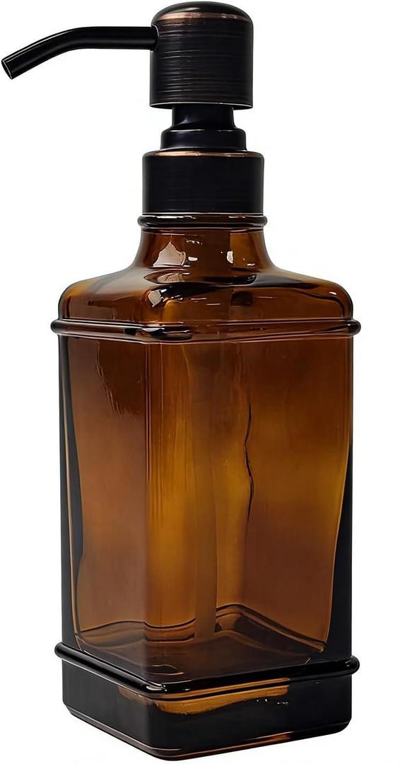 Soap Dispenser, 10 Oz Antique Design Thick Glass Hand Soap Dispensers, with 304 Rust Proof Stainless Steel Pump, 6Pcs Stickers, for Kitchen, Bathroom Brushed Nickel