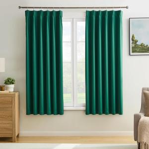 KEQIAOSUOCAI Dark Green Pinch Pleated Blackout Curtains for Small Windows - Thermal Insulated Christmas Green Curtain Drapes with Hooks40 x 45 Inches Long-2 Panels Set