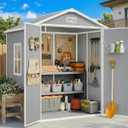 Gizoon 6x4.4 FT Resin Shed with Floor, Plastic Outdoor Storage Shed with Windows, All-Weather Garden Tool Shed with Lockable Doors, Suitable for Backyard & Patio (Grey)